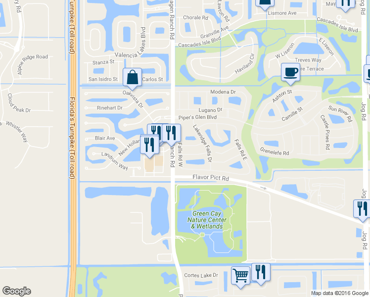 map of restaurants, bars, coffee shops, grocery stores, and more near 7398 Potomac Falls Lane in Boynton Beach