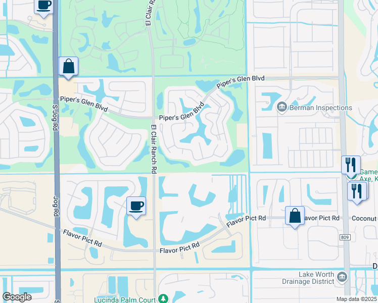 map of restaurants, bars, coffee shops, grocery stores, and more near 12395 Pleasant Green Way in Boynton Beach