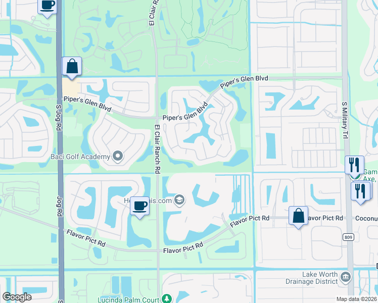 map of restaurants, bars, coffee shops, grocery stores, and more near 12395 Pleasant Green Way in Boynton Beach