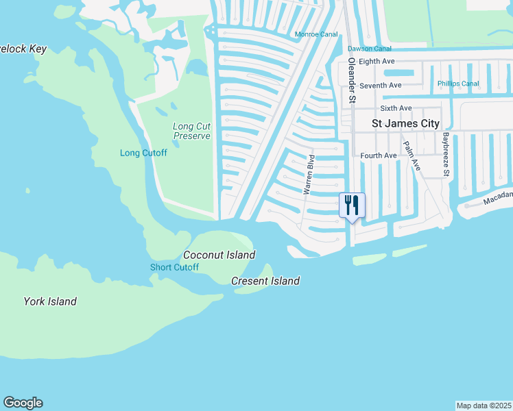 map of restaurants, bars, coffee shops, grocery stores, and more near 2238 Sanibel Boulevard in Saint James City