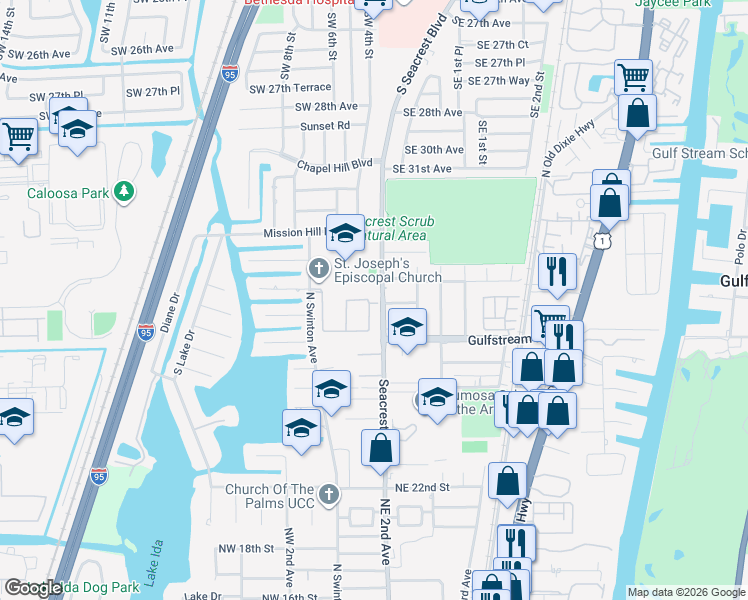 map of restaurants, bars, coffee shops, grocery stores, and more near 48 Lake Eden Drive in Boynton Beach