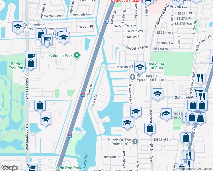 map of restaurants, bars, coffee shops, grocery stores, and more near 926 Southwest 34th Court in Boynton Beach