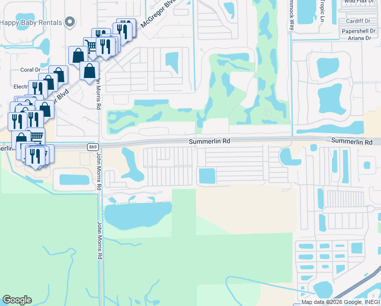map of restaurants, bars, coffee shops, grocery stores, and more near 548 L Street South in Fort Myers