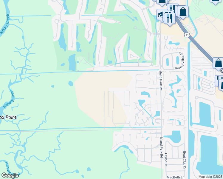 map of restaurants, bars, coffee shops, grocery stores, and more near 6580 Bay Ridge Way in Fort Myers