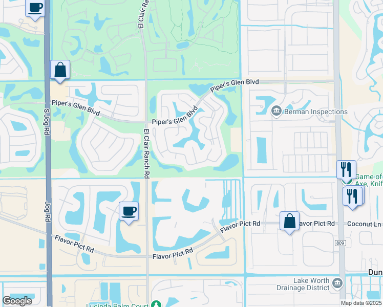 map of restaurants, bars, coffee shops, grocery stores, and more near 12395 Pleasant Green Way in Boynton Beach