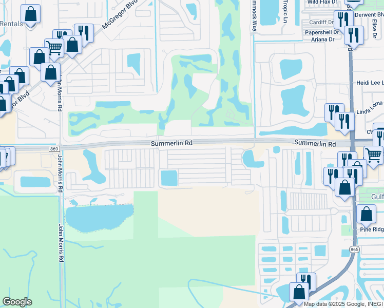 map of restaurants, bars, coffee shops, grocery stores, and more near Segundo Lane in Fort Myers