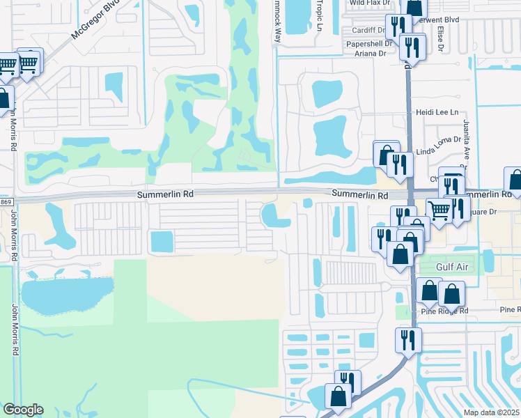map of restaurants, bars, coffee shops, grocery stores, and more near Estrella Lane in Fort Myers