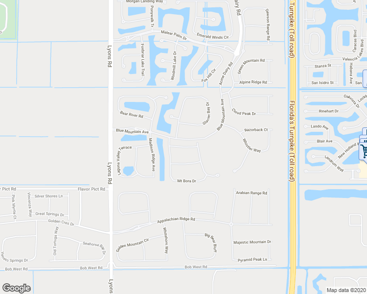 map of restaurants, bars, coffee shops, grocery stores, and more near Carmel Mountain Way in Boynton Beach