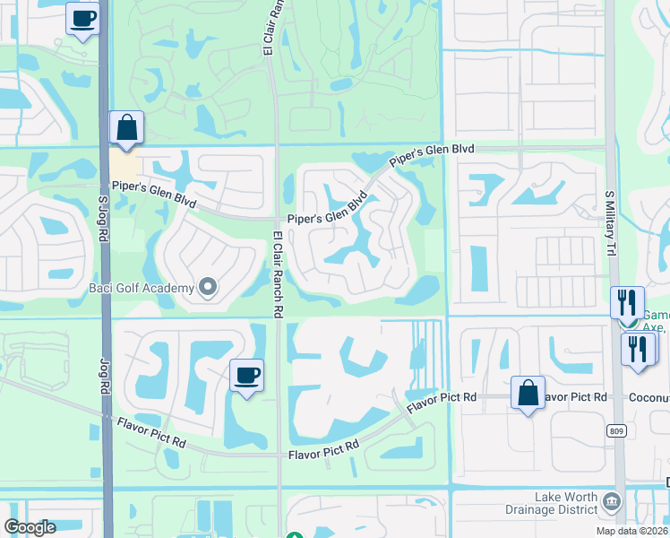 map of restaurants, bars, coffee shops, grocery stores, and more near 12395 Pleasant Green Way in Boynton Beach