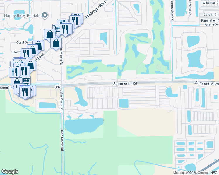 map of restaurants, bars, coffee shops, grocery stores, and more near 548 L Street South in Fort Myers