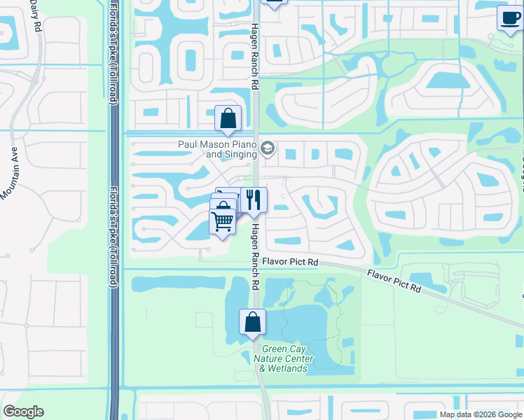 map of restaurants, bars, coffee shops, grocery stores, and more near 7398 Potomac Falls Lane in Boynton Beach