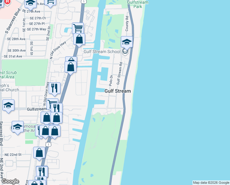 map of restaurants, bars, coffee shops, grocery stores, and more near 3120 Gulfstream Road in Delray Beach