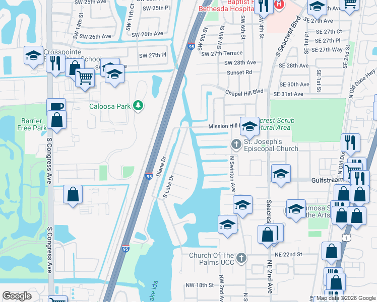 map of restaurants, bars, coffee shops, grocery stores, and more near 926 Southwest 34th Court in Boynton Beach