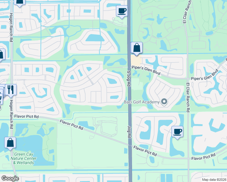 map of restaurants, bars, coffee shops, grocery stores, and more near 6565 Bayhill Terrace in Boynton Beach