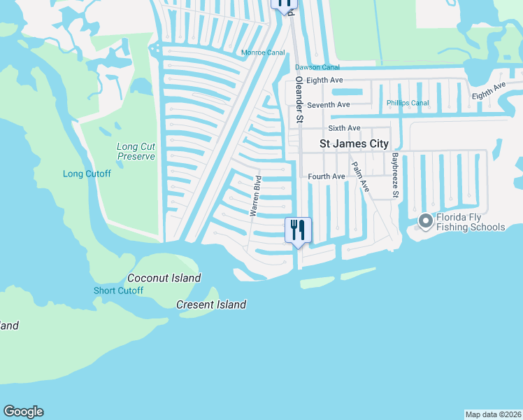 map of restaurants, bars, coffee shops, grocery stores, and more near 2375 Warren Boulevard in Saint James City