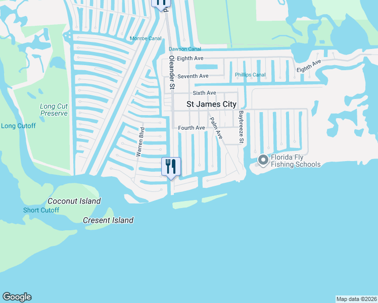map of restaurants, bars, coffee shops, grocery stores, and more near 2320 Date Street in Saint James City