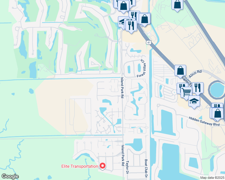 map of restaurants, bars, coffee shops, grocery stores, and more near 17049 Golfside Circle in Fort Myers