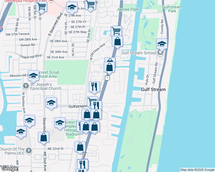 map of restaurants, bars, coffee shops, grocery stores, and more near 3555 South Federal Highway in Boynton Beach