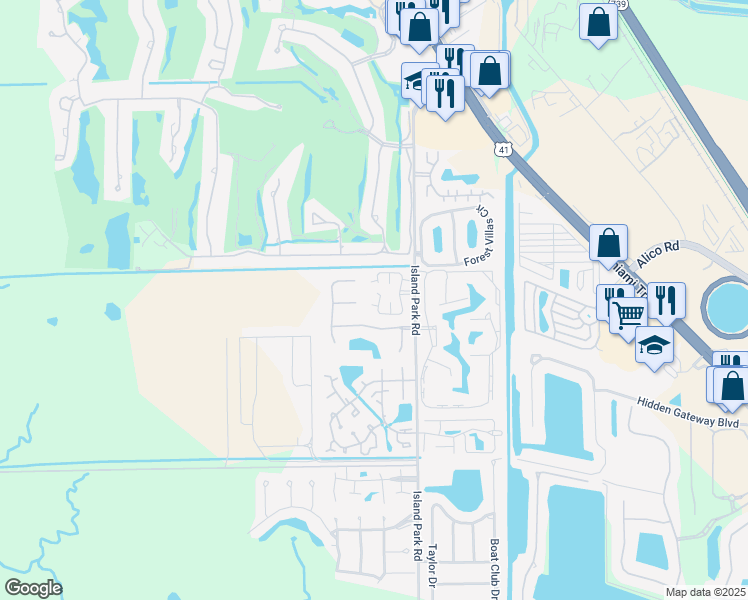 map of restaurants, bars, coffee shops, grocery stores, and more near 17049 Golfside Circle in Fort Myers