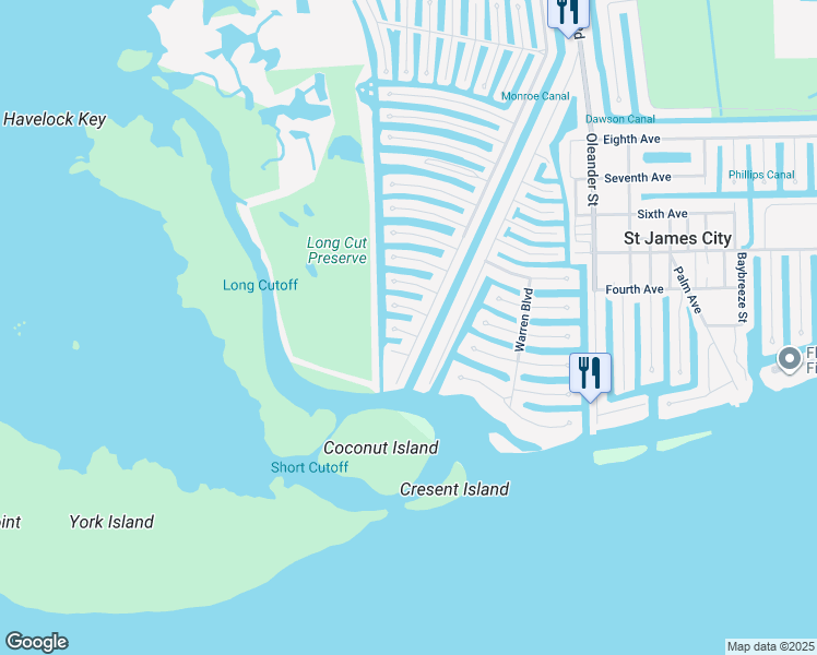 map of restaurants, bars, coffee shops, grocery stores, and more near 3900 George Sawyer Lane in St. James City