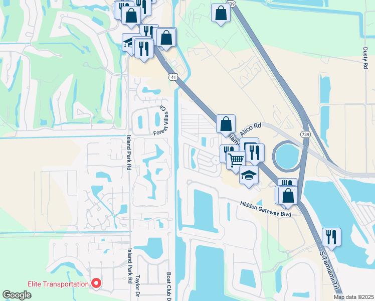 map of restaurants, bars, coffee shops, grocery stores, and more near B14 Hibiscus Drive in Fort Myers