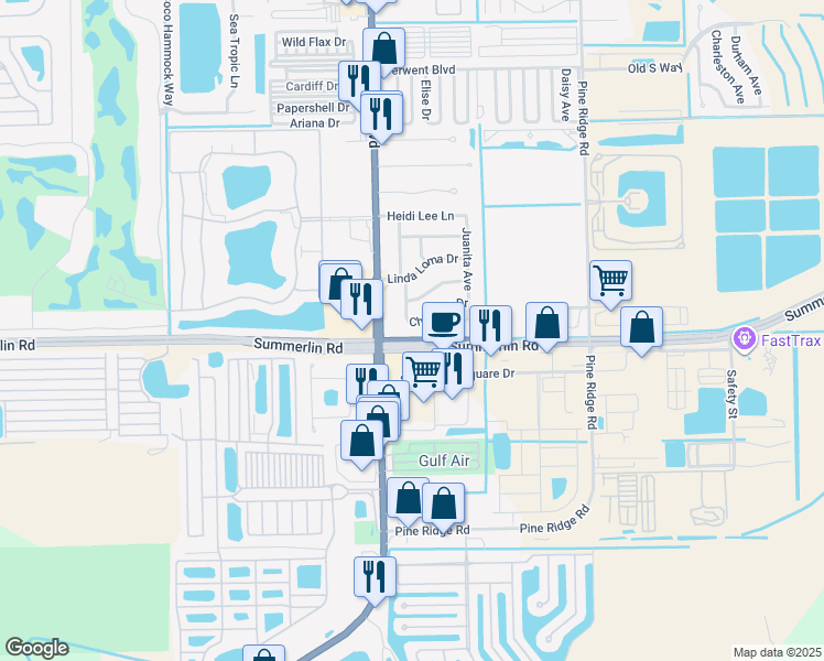 map of restaurants, bars, coffee shops, grocery stores, and more near 11471 Char Ann Drive in Fort Myers
