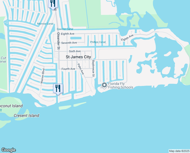 map of restaurants, bars, coffee shops, grocery stores, and more near 5861 Cocoanut Street in Saint James City