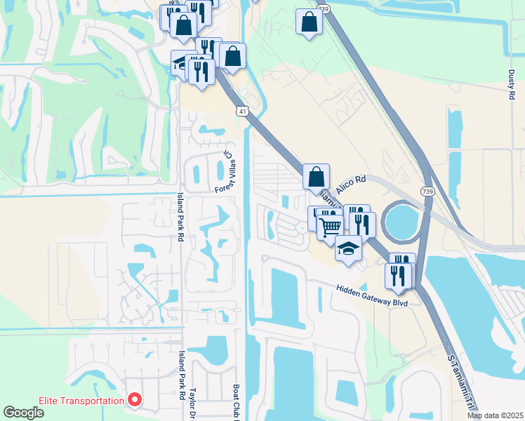 map of restaurants, bars, coffee shops, grocery stores, and more near B14 Hibiscus Drive in Fort Myers