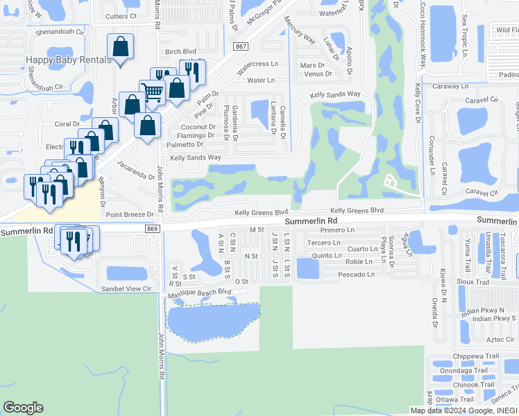 map of restaurants, bars, coffee shops, grocery stores, and more near 12560 Kelly Palm Drive in Fort Myers
