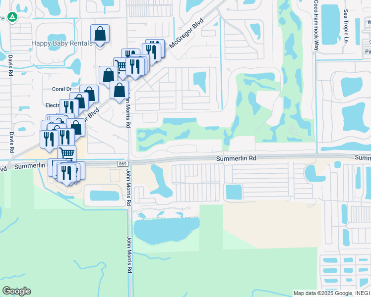 map of restaurants, bars, coffee shops, grocery stores, and more near 12651 Kelly Palm Drive in Fort Myers