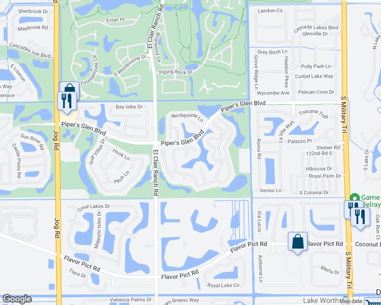 map of restaurants, bars, coffee shops, grocery stores, and more near 12262 Pleasant Green Way in Boynton Beach