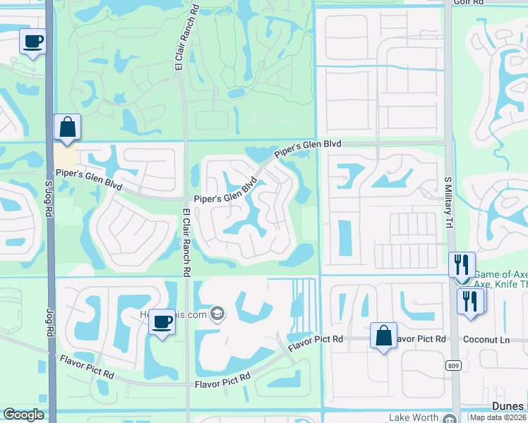 map of restaurants, bars, coffee shops, grocery stores, and more near 12271 Forest Greens Drive in Boynton Beach