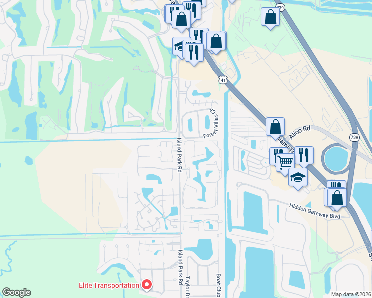 map of restaurants, bars, coffee shops, grocery stores, and more near 17034 Terraverde Circle in Fort Myers