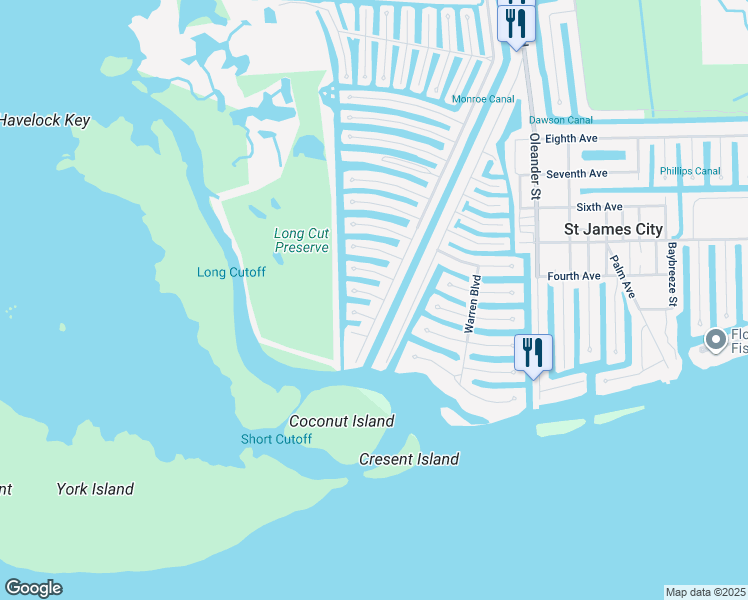 map of restaurants, bars, coffee shops, grocery stores, and more near 3900 George Sawyer Lane in Saint James City