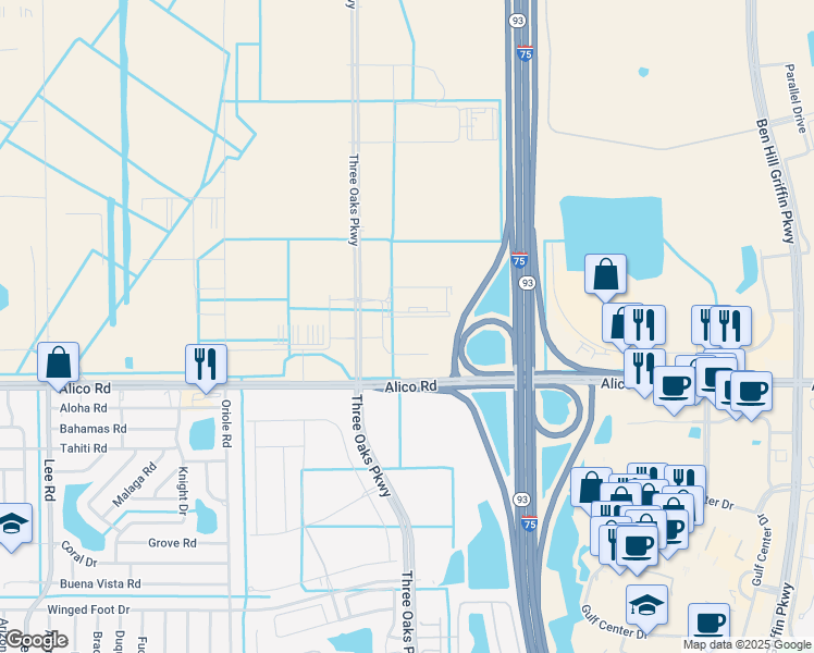 map of restaurants, bars, coffee shops, grocery stores, and more near 9401 Alico Road in Fort Myers