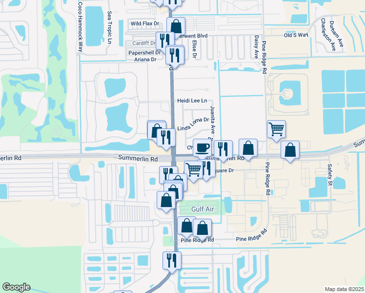 map of restaurants, bars, coffee shops, grocery stores, and more near 11471 Char Ann Drive in Fort Myers