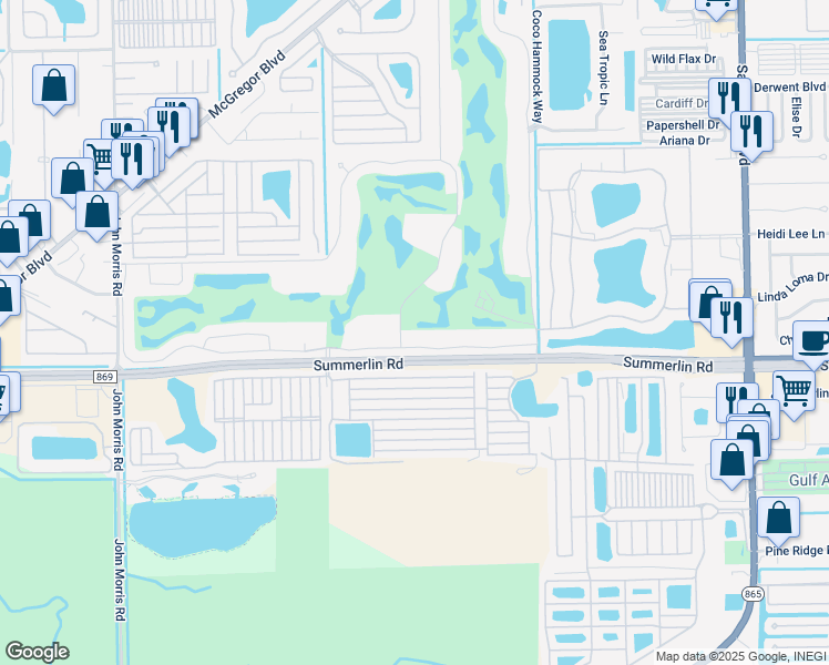 map of restaurants, bars, coffee shops, grocery stores, and more near 12250 Kelly Greens Boulevard in Fort Myers