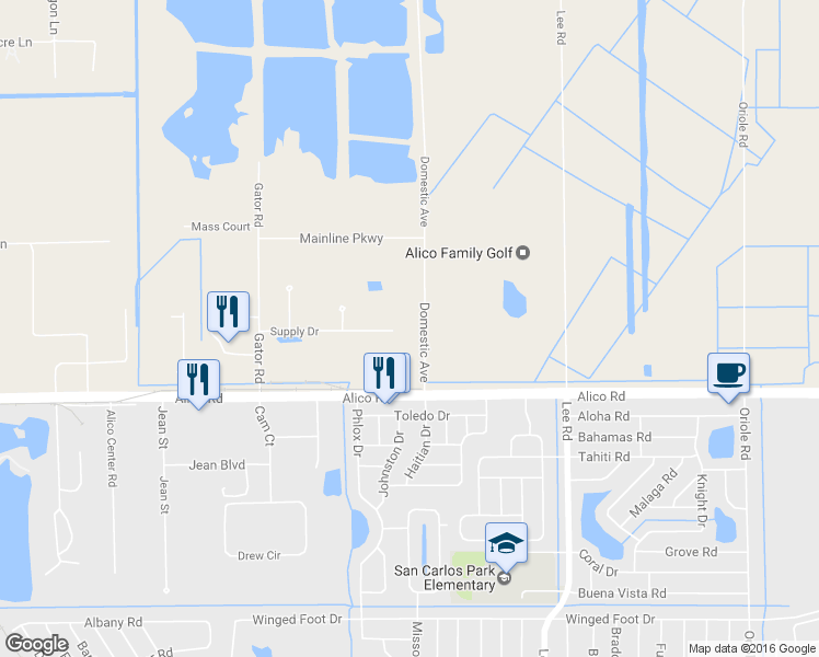 map of restaurants, bars, coffee shops, grocery stores, and more near 8151 Alico Road in Fort Myers