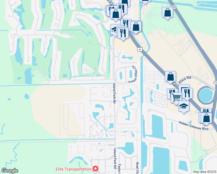 map of restaurants, bars, coffee shops, grocery stores, and more near 17049 Golfside Circle in Fort Myers