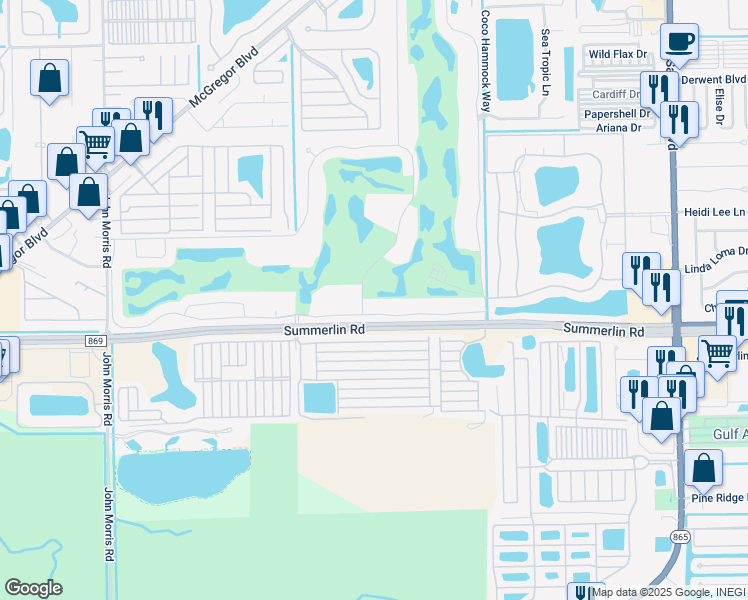map of restaurants, bars, coffee shops, grocery stores, and more near 12250 Kelly Greens Boulevard in Fort Myers