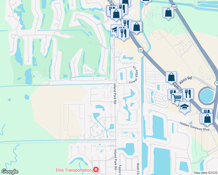 map of restaurants, bars, coffee shops, grocery stores, and more near 17049 Golfside Circle in Fort Myers