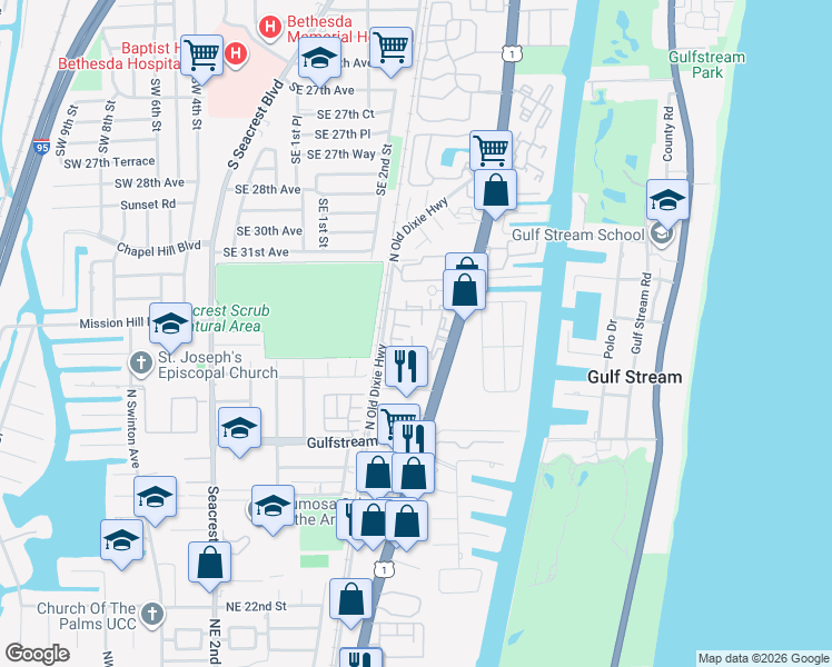 map of restaurants, bars, coffee shops, grocery stores, and more near 3547 Federal Highway in Delray Beach
