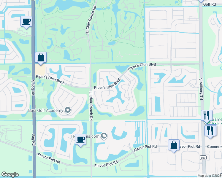 map of restaurants, bars, coffee shops, grocery stores, and more near 12287 Pleasant Green Way in Boynton Beach