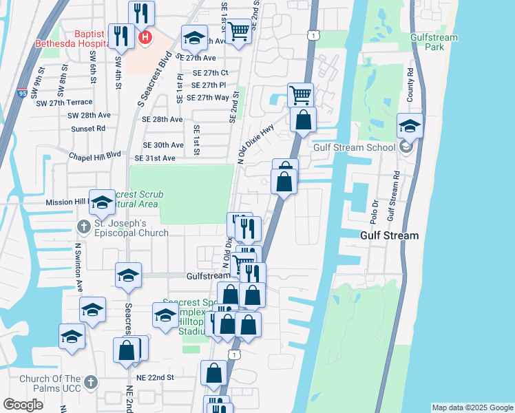 map of restaurants, bars, coffee shops, grocery stores, and more near 3469 South Federal Highway in Delray Beach