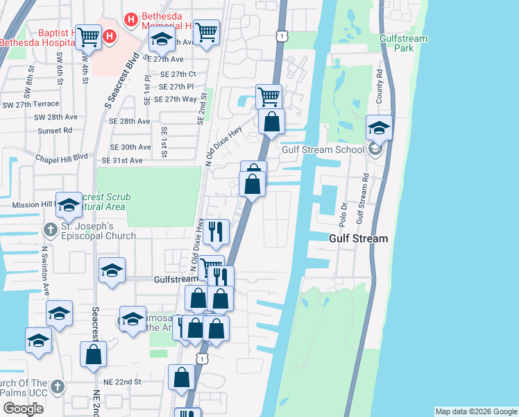map of restaurants, bars, coffee shops, grocery stores, and more near 3218 Palm Drive in Delray Beach