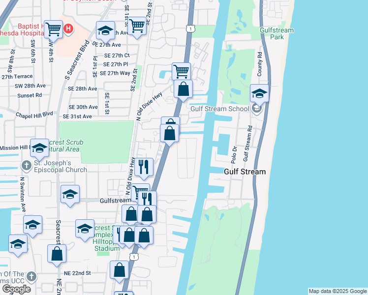 map of restaurants, bars, coffee shops, grocery stores, and more near 3218 Palm Drive in Delray Beach