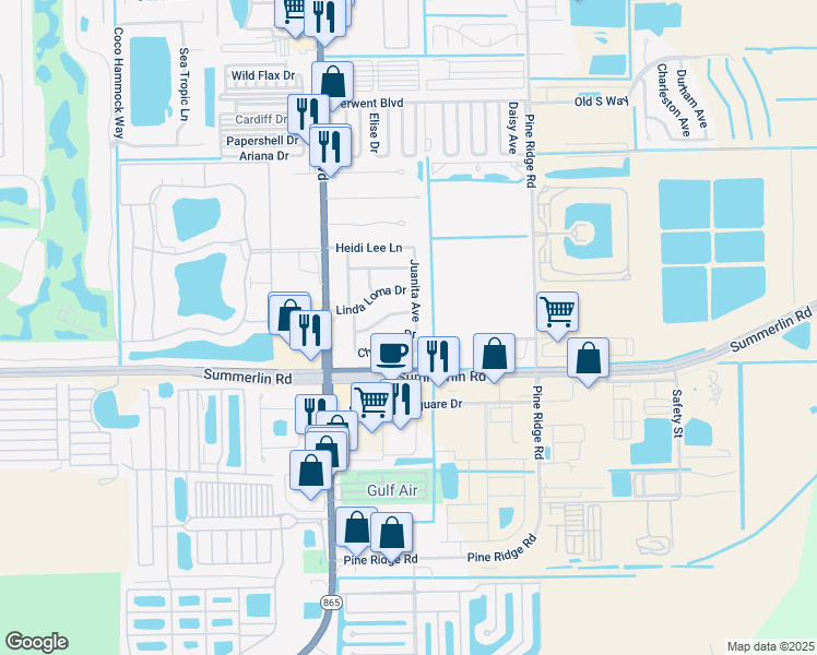 map of restaurants, bars, coffee shops, grocery stores, and more near 11361/63 Kimble Drive in Fort Myers
