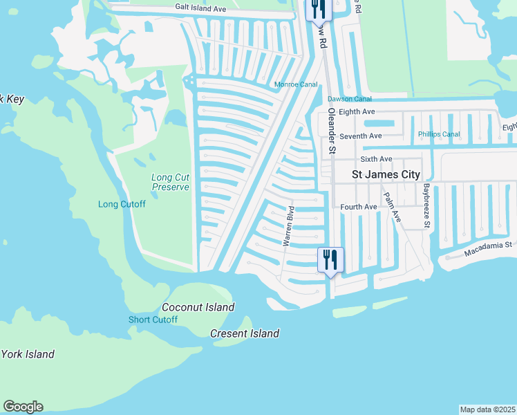 map of restaurants, bars, coffee shops, grocery stores, and more near 2452 Sanibel Boulevard in Saint James City
