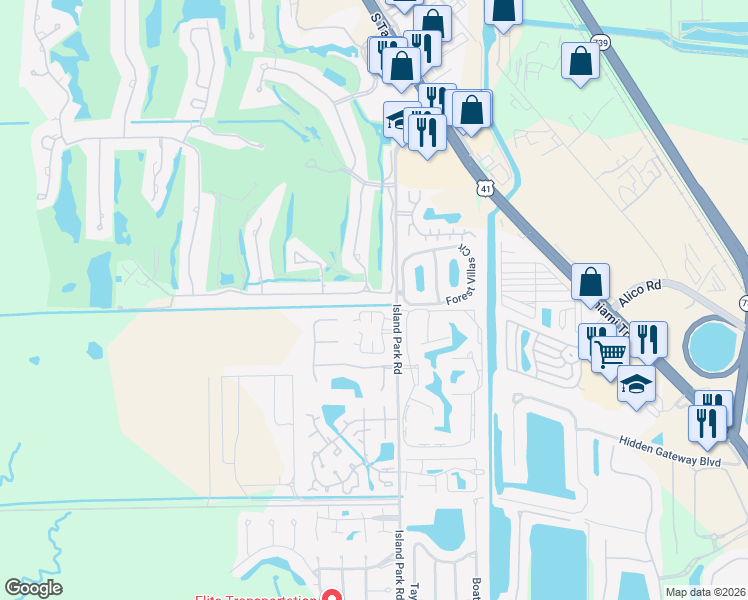 map of restaurants, bars, coffee shops, grocery stores, and more near 6005 Deer Run in Fort Myers