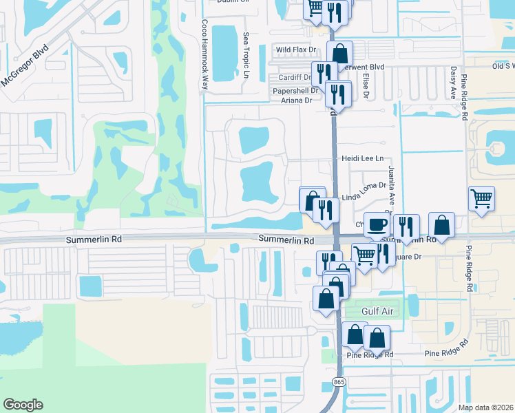 map of restaurants, bars, coffee shops, grocery stores, and more near 11816 Caravel Circle in Fort Myers
